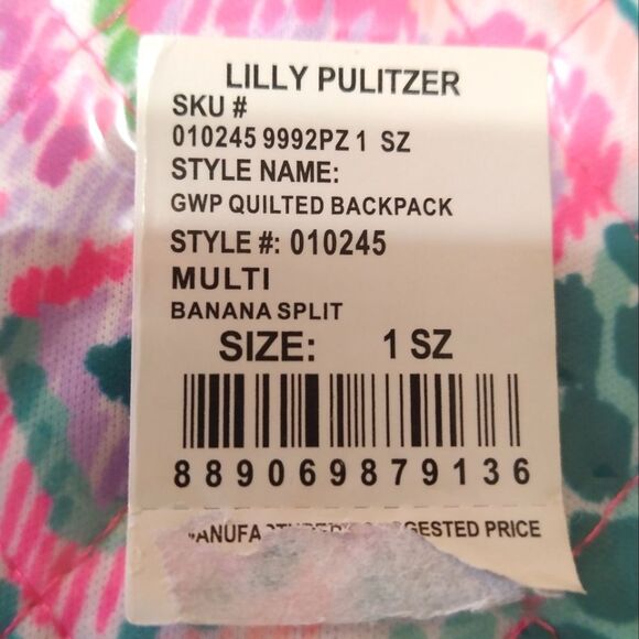 NWT Lilly Pulitzer Printed Quilted Drawstring Backpack